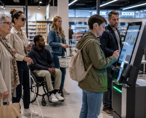 Moderne Self-Service-Umgebung mit Fokus auf unsichtbare Behinderungen und barrierefreie Technik