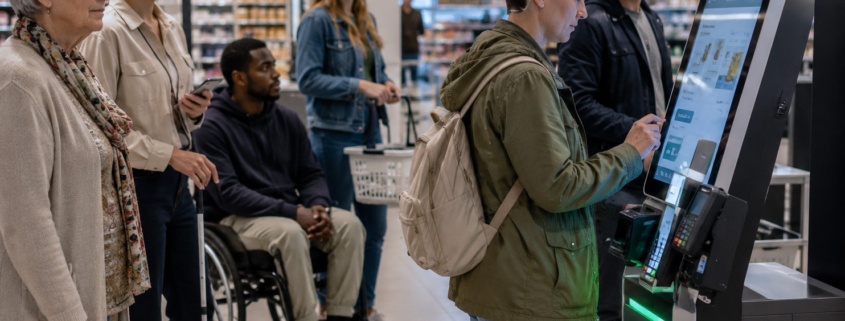 Moderne Self-Service-Umgebung mit Fokus auf unsichtbare Behinderungen und barrierefreie Technik