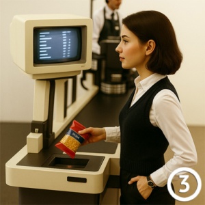 Sicherheitskontrolle im Check-Robot-System der EuroShop 1990 mit automatischer Warenprüfung.